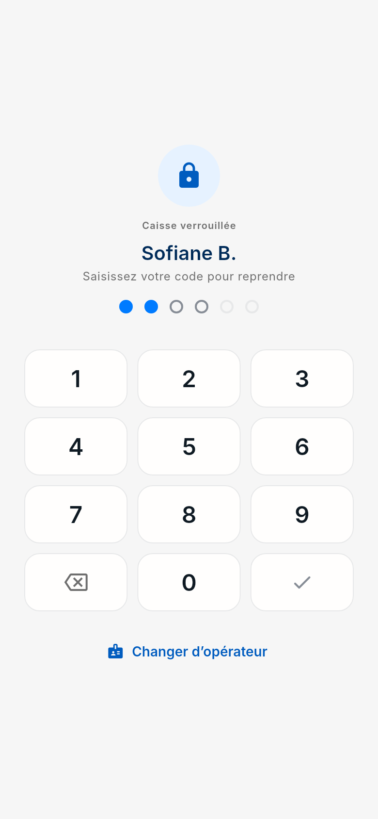Écran Verrouillage de l'application FoodEatUp Caisse Mobile